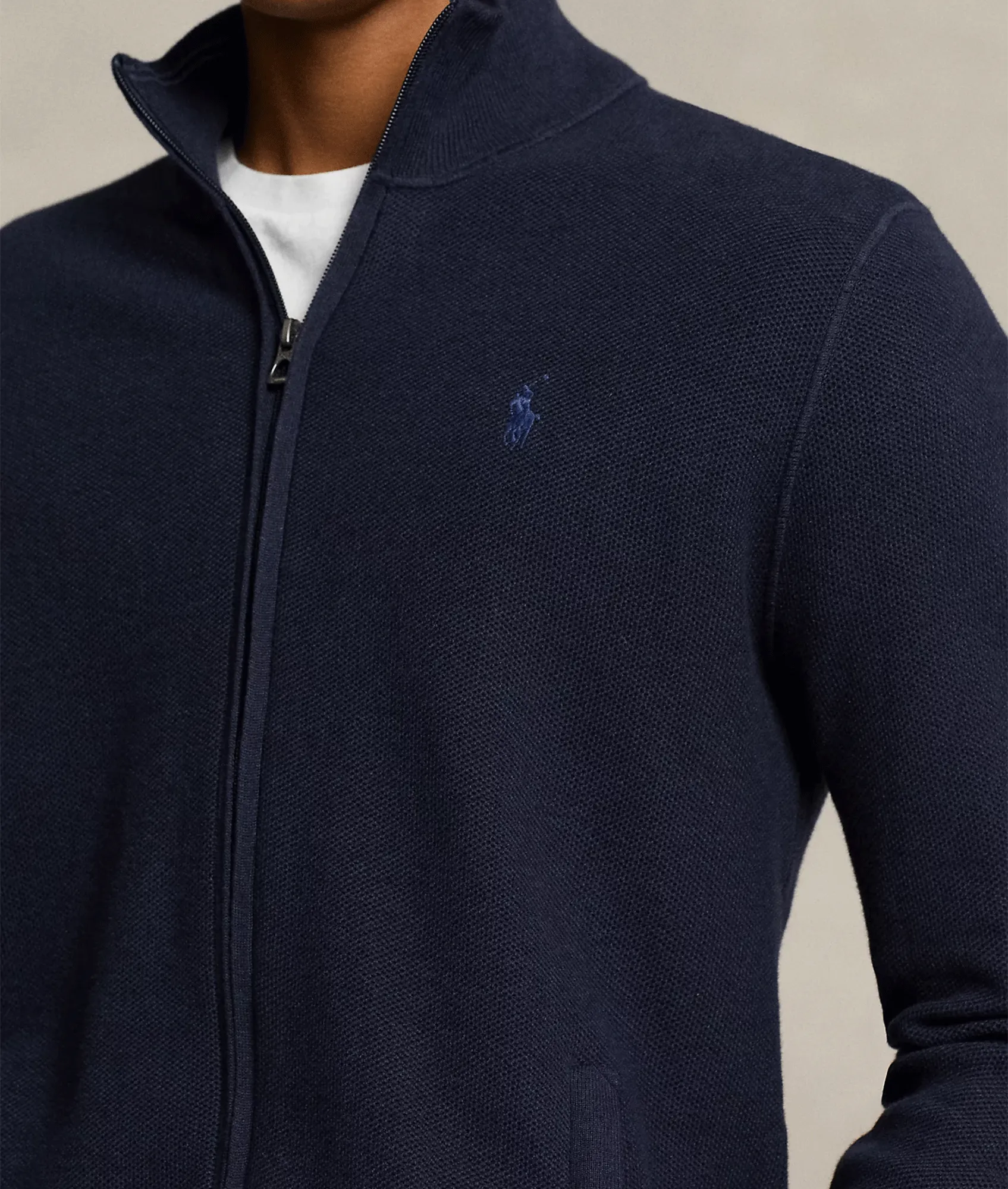 Mesh-Knit Cotton Full-Zip Sweatshirt - Navy