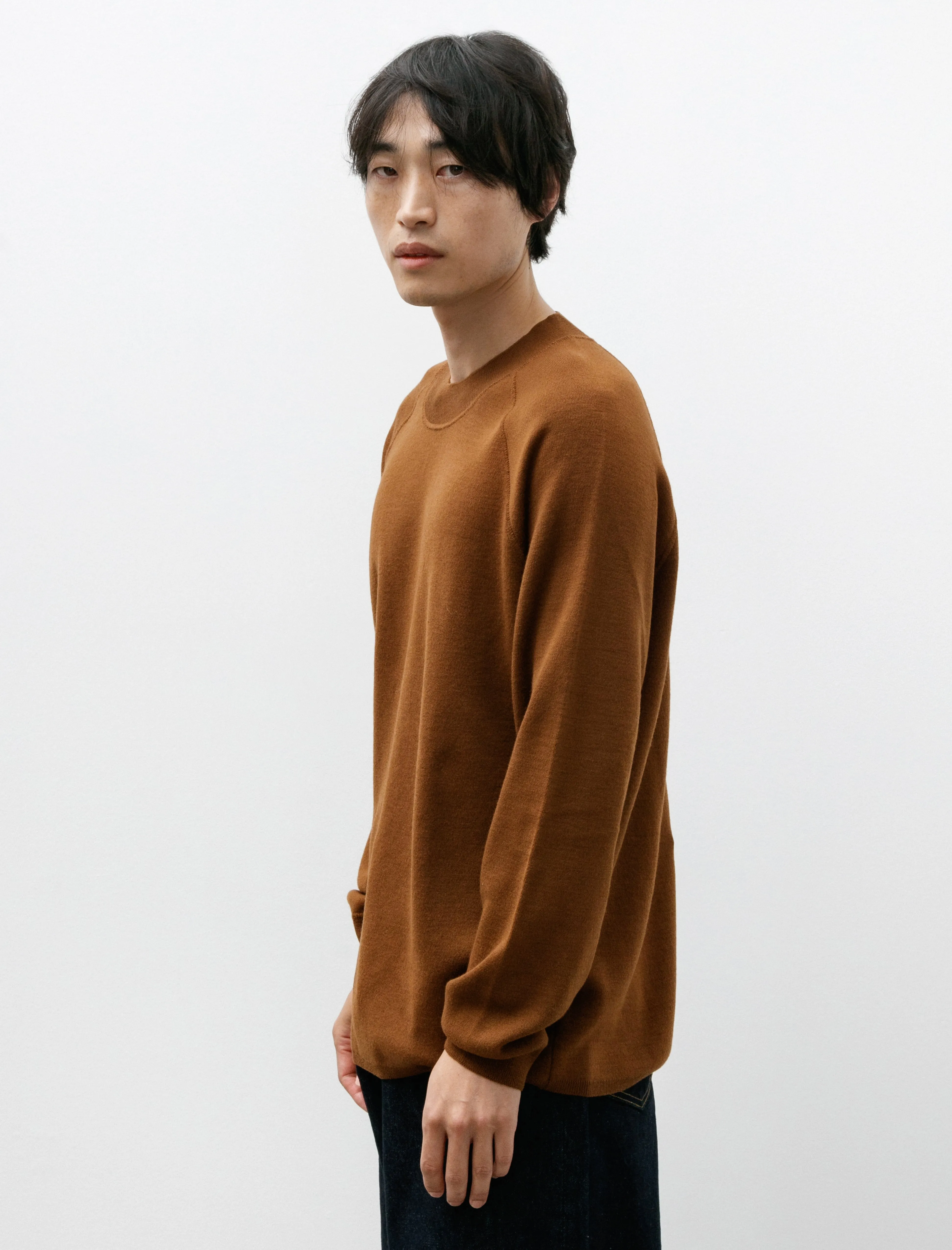 MHL Wide Neck Sweatshirt Fine Merino Wool Tobacco