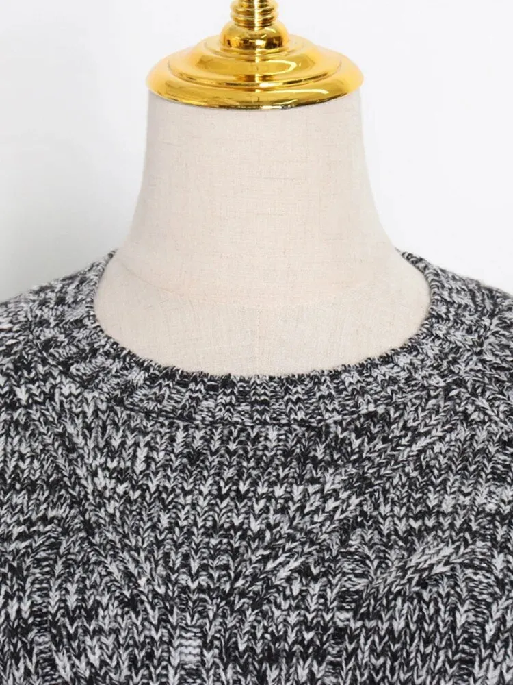 Minimalist Knitting Sweaters For Women Round Neck Long Sleeve Patchwork Zipper Loose Casual Sweater Female Fashion