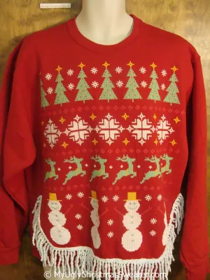 Nordic Reindeer and Snowmen Tacky Christmas Sweatshirt