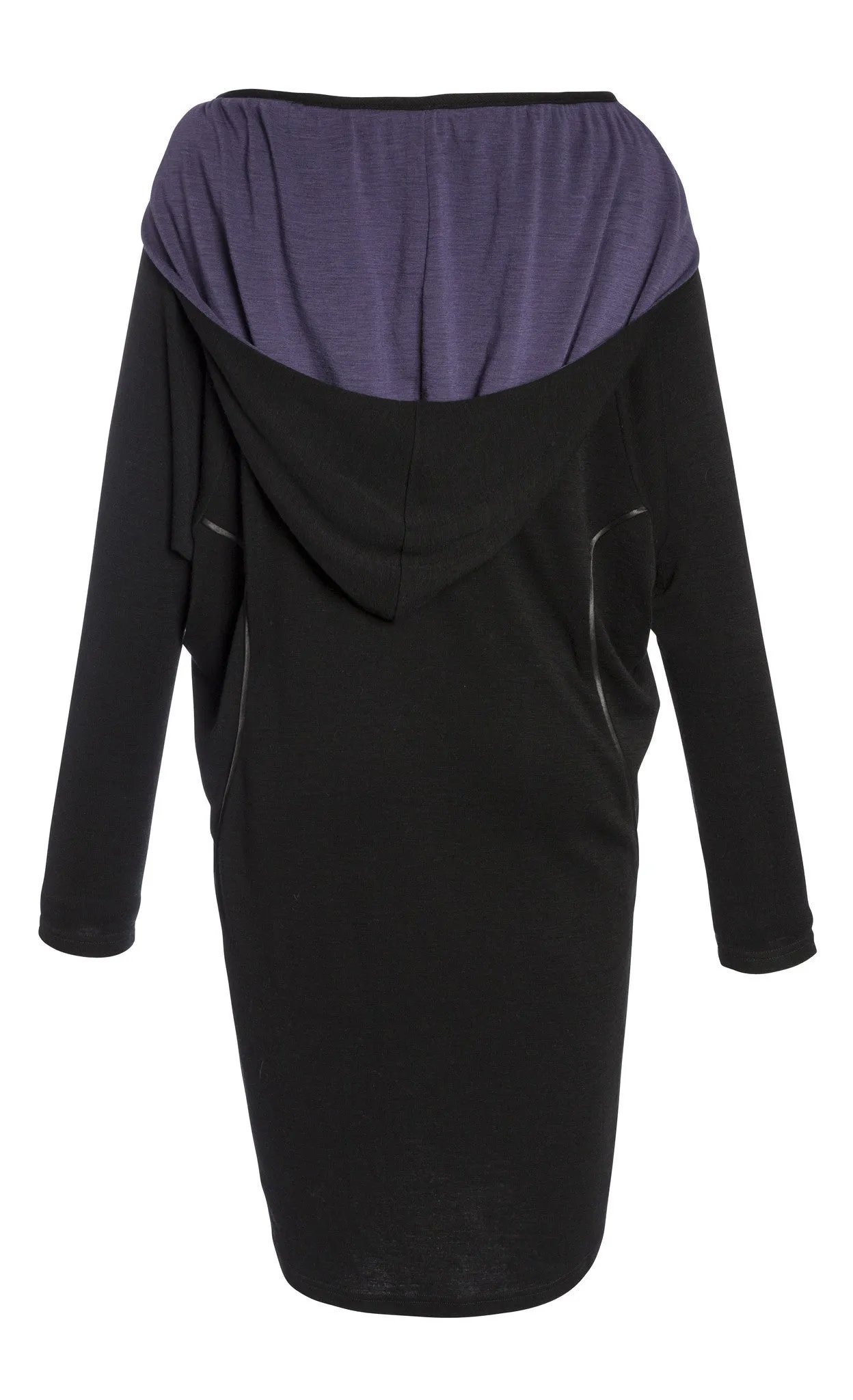 Outsider hoodie dress merino wool in black with grape *ONE LEFT!*