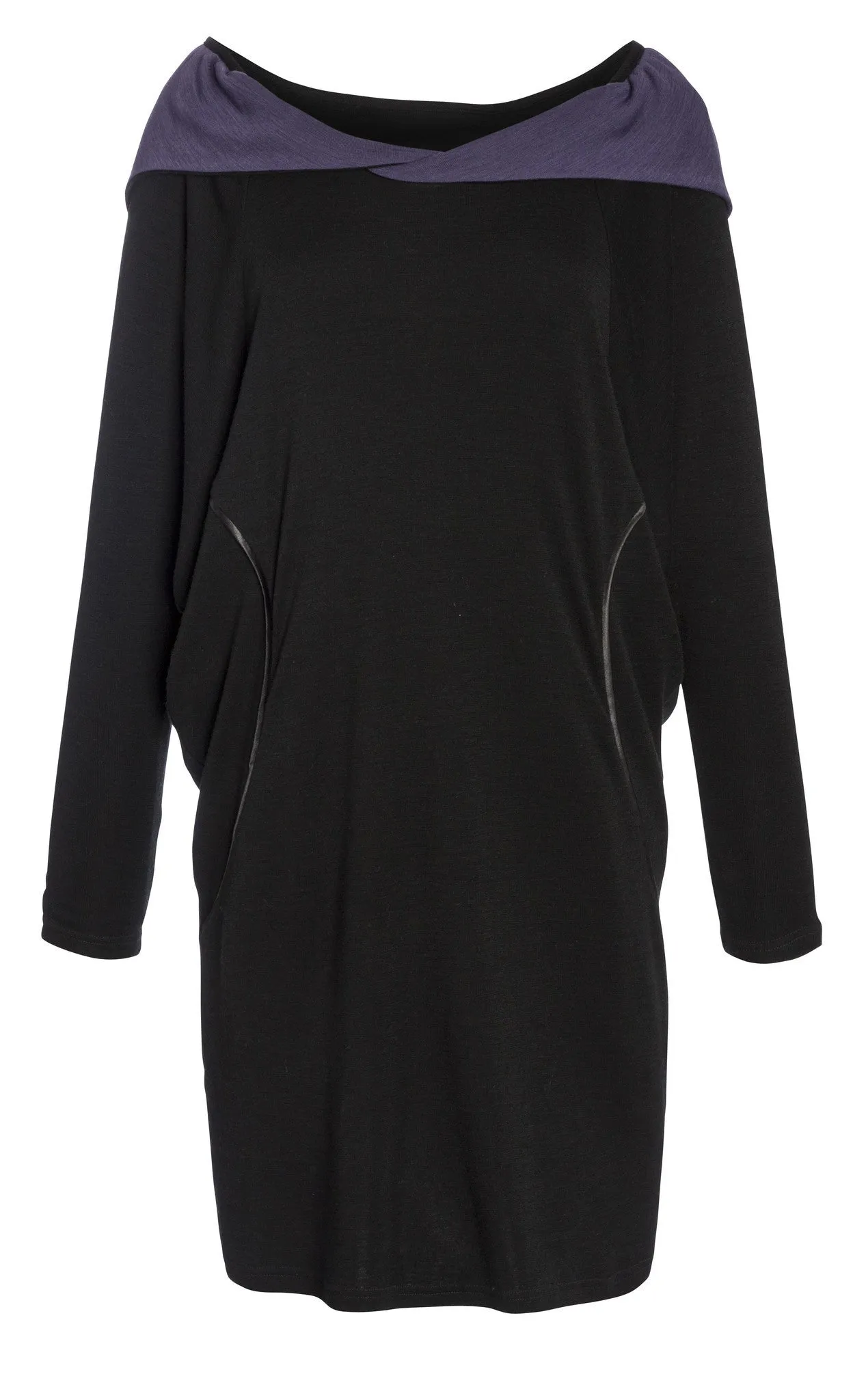 Outsider hoodie dress merino wool in black with grape *ONE LEFT!*