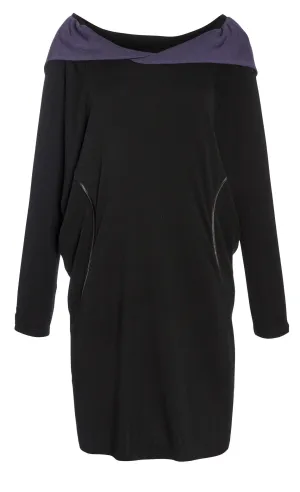 Outsider hoodie dress merino wool in black with grape *ONE LEFT!*