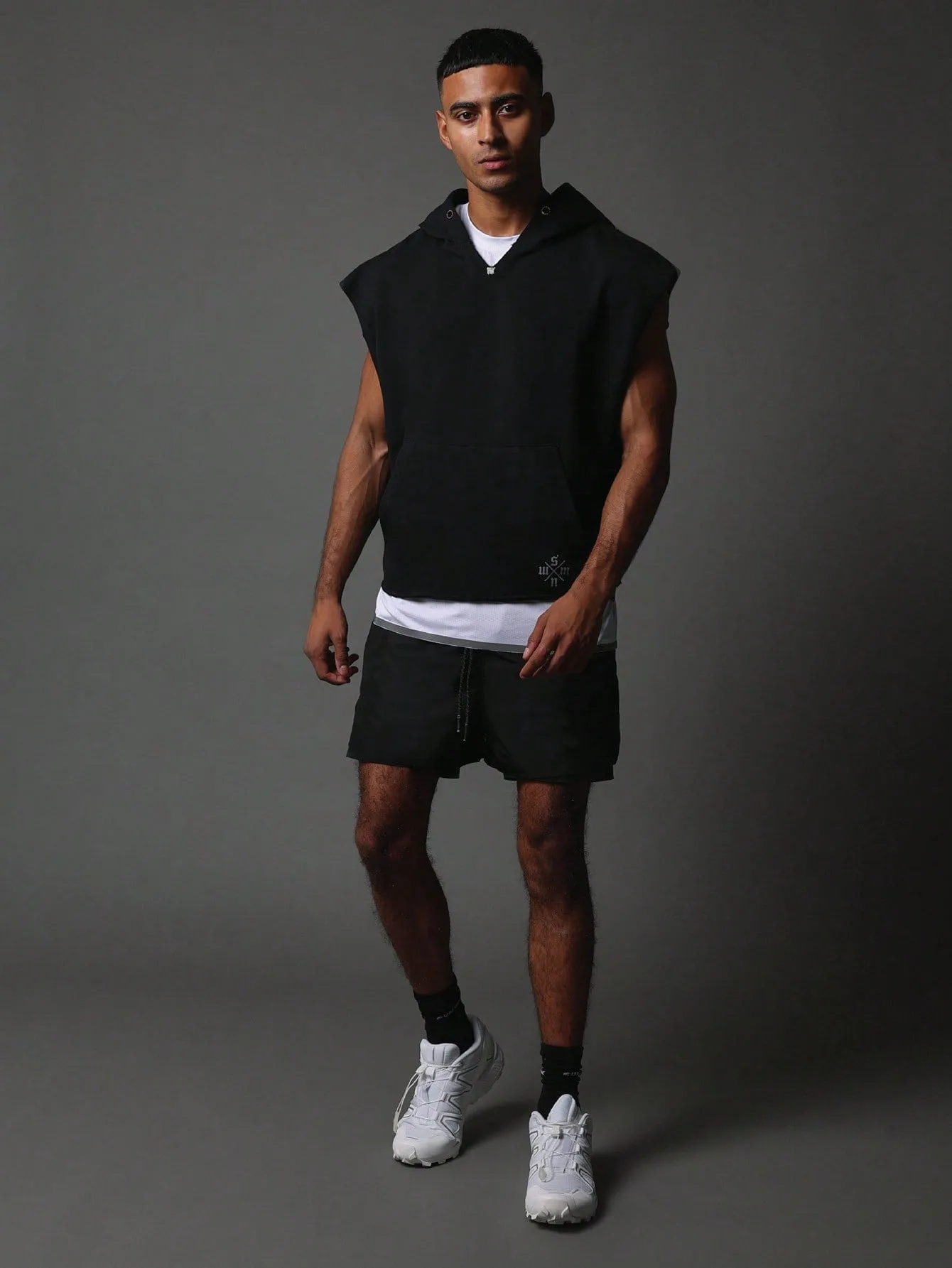 Overhead Sleeveless Hoodie With Colour Block Mesh Detail At The Back College Ready
