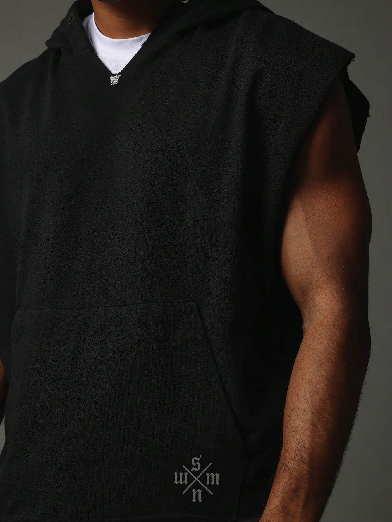 Overhead Sleeveless Hoodie With Colour Block Mesh Detail At The Back College Ready
