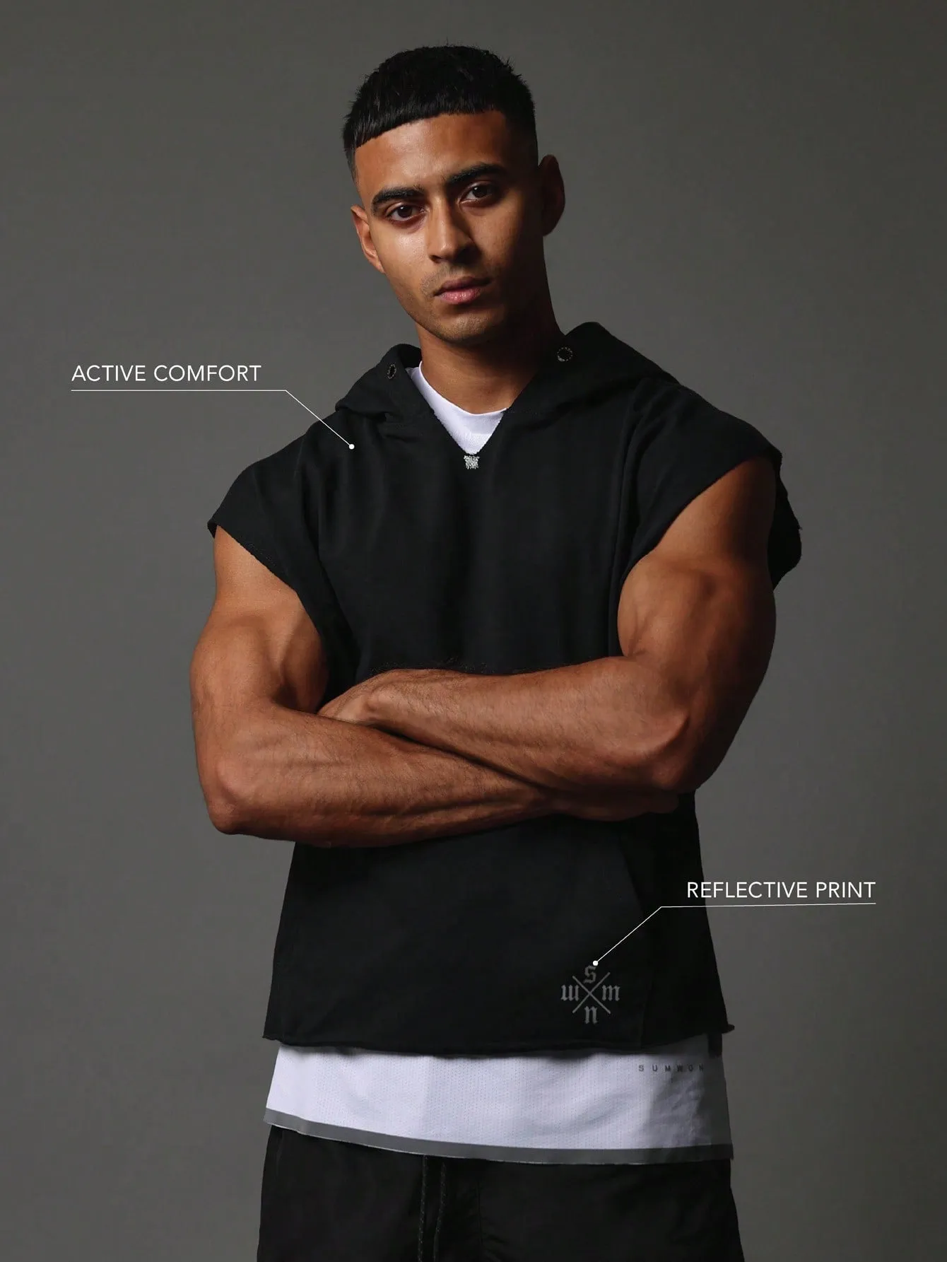 Overhead Sleeveless Hoodie With Colour Block Mesh Detail At The Back College Ready