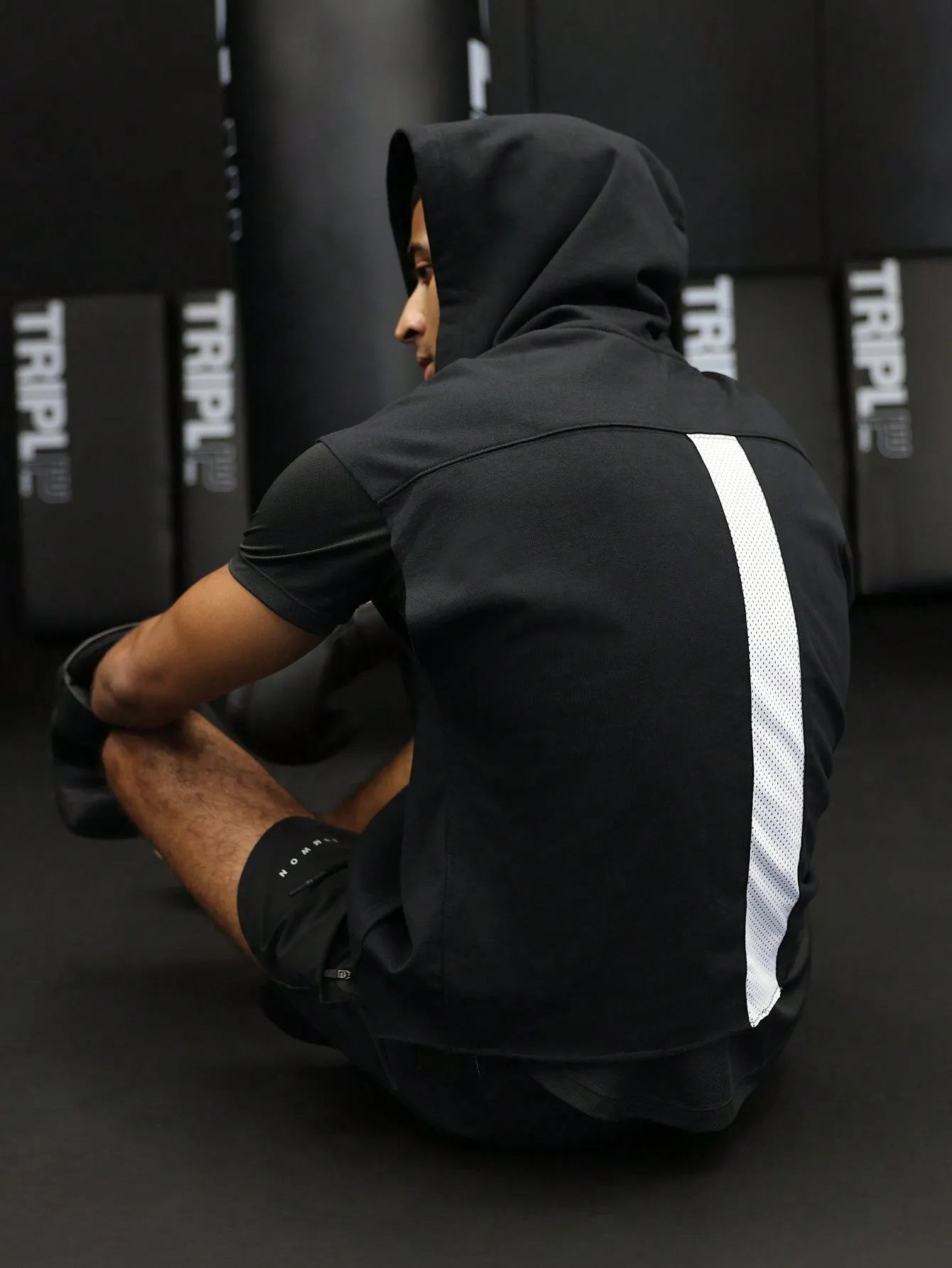 Overhead Sleeveless Hoodie With Colour Block Mesh Detail At The Back College Ready