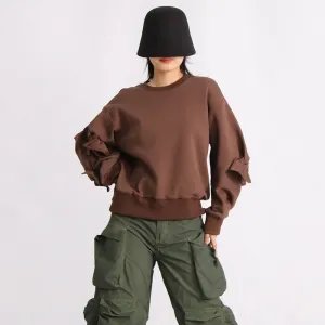 Patchwork Bow Sweatshirts For Women Round Neck Long Sleeve Loose Casual Pullover Solid Sweatshirt Female Fashion