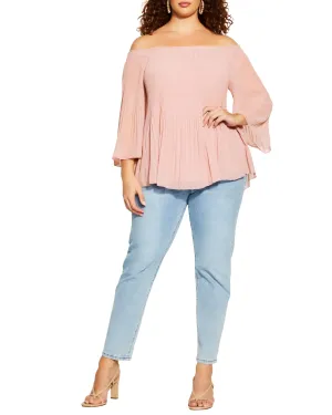 Quinn Off Shoulder Pleated Top | Pink