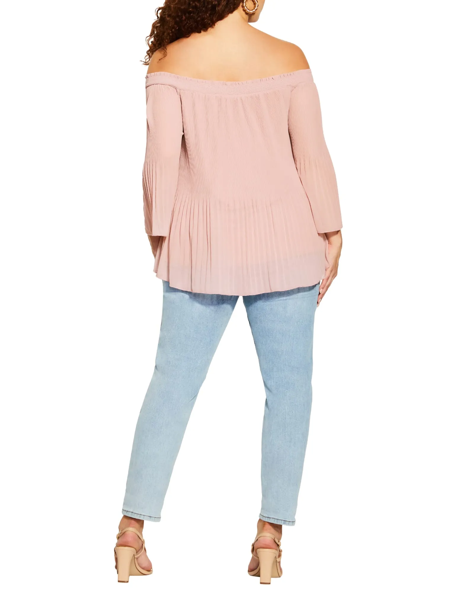 Quinn Off Shoulder Pleated Top | Pink