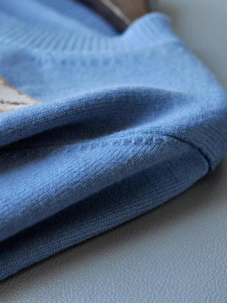 Runway Jacquard Knitted Pullover Blue Cute Pig Pattern Sweet  Fashion Jumper C-075
