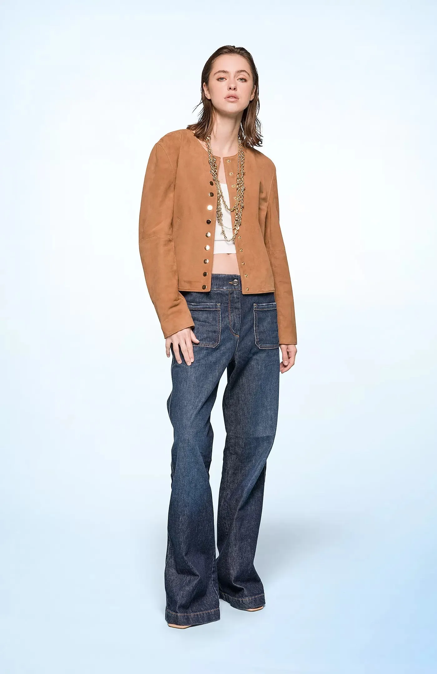 SEVENTY VENEZIA - STRETCH DENIM FLARED JEANS WITH FRONT PATCH POCKETS