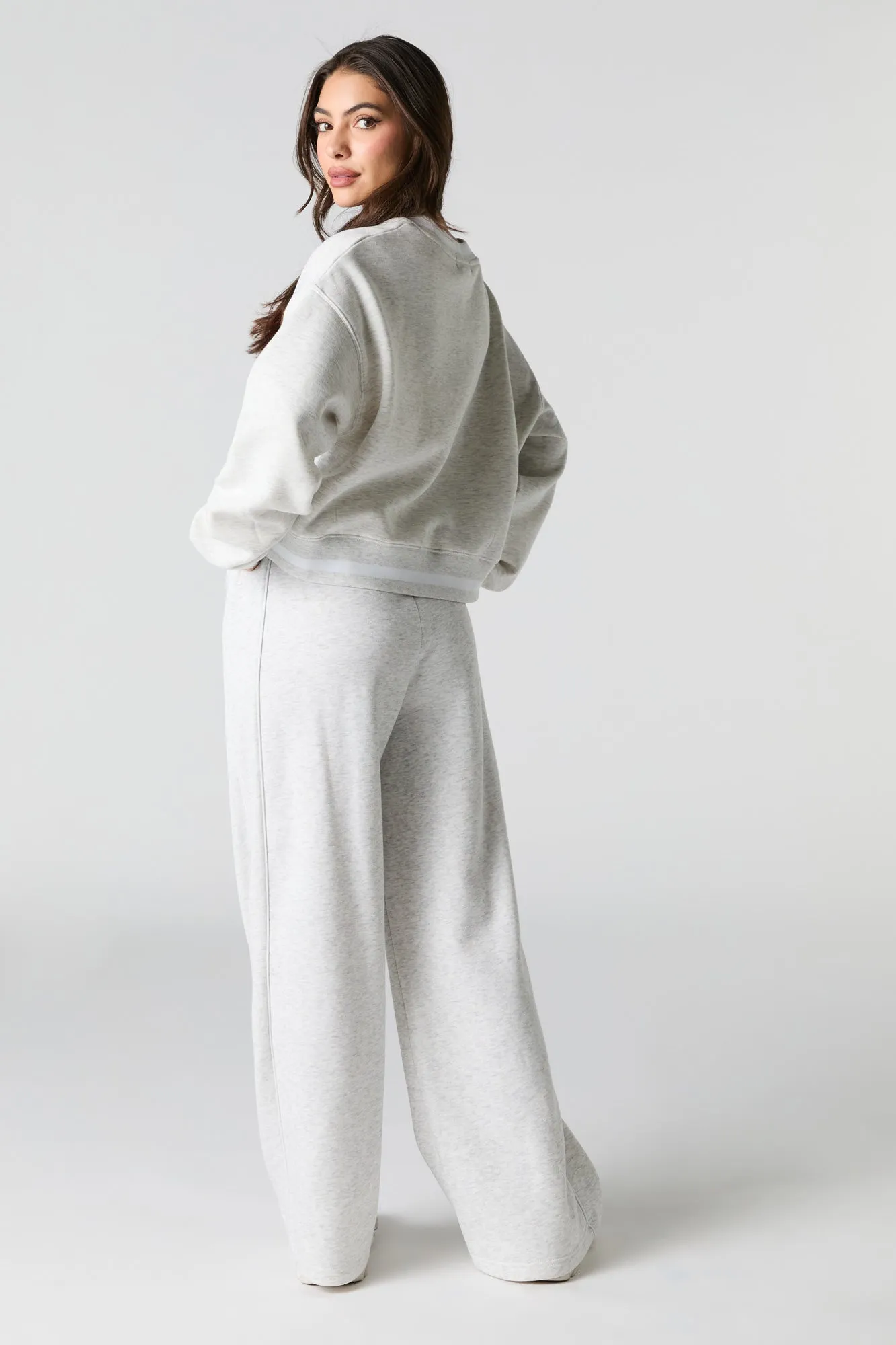 Side Piped Wide Leg Fleece Sweatpant