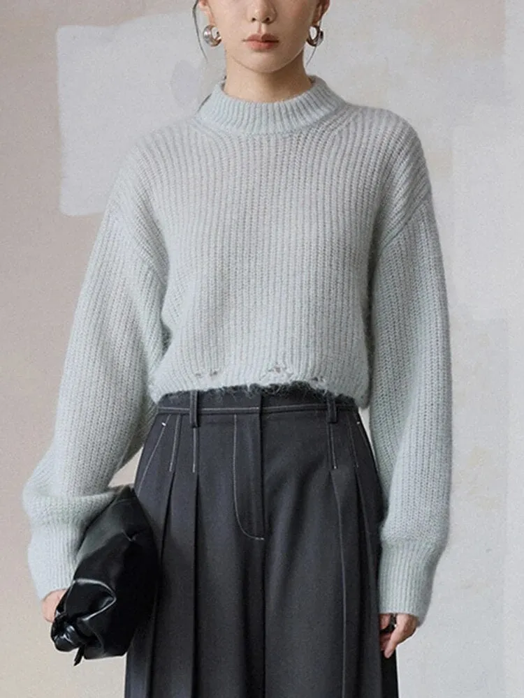 Solid Casual Knitting Sweaters For Women Round Neck Long Sleeve Minimalist Temperament Sweater Female Fashion