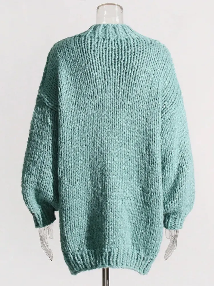 Solid Casual Loose Knitting Sweaters For Women Round Neck Lantern Sleeve Minimalist Sweater Female Fashion Clothing