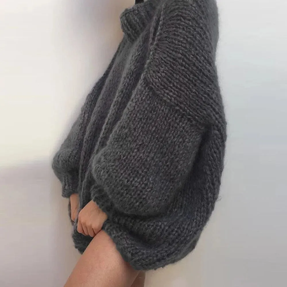 Solid Casual Loose Knitting Sweaters For Women Round Neck Lantern Sleeve Minimalist Sweater Female Fashion Clothing