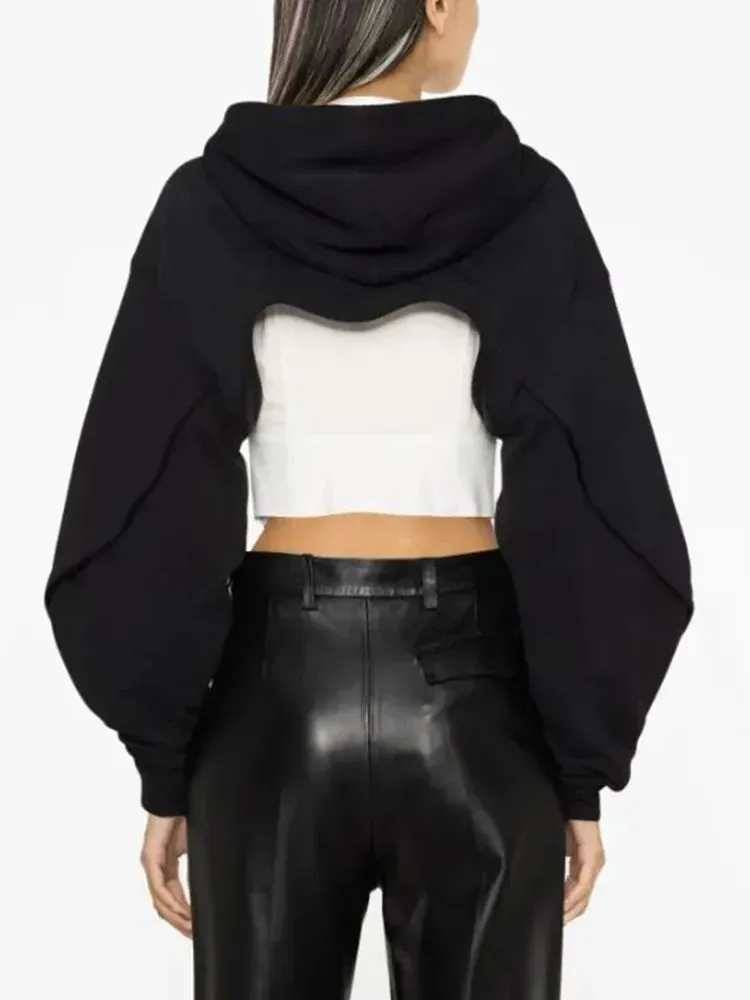 Solid Casual Open Sleeves Designer Sweatshirts For Women Hooded Long Sleeve Streetwear Sweatshirt Female Fashion