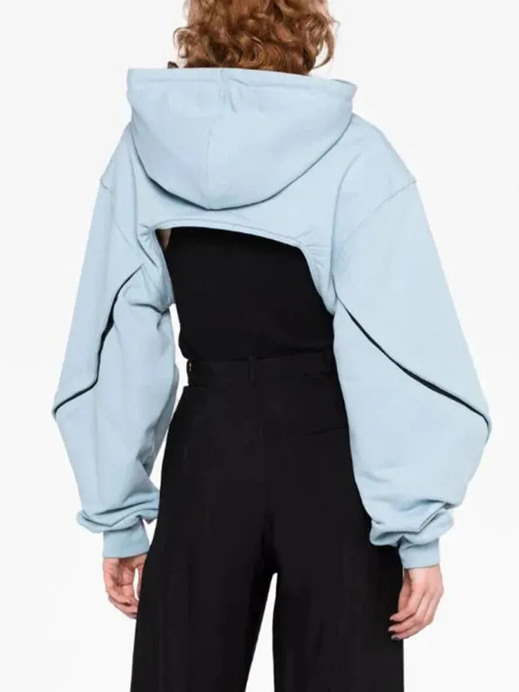 Solid Casual Open Sleeves Designer Sweatshirts For Women Hooded Long Sleeve Streetwear Sweatshirt Female Fashion