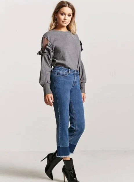 SOLID DARK GREY WOMEN CASUAL SWEATSHIRT MESH
