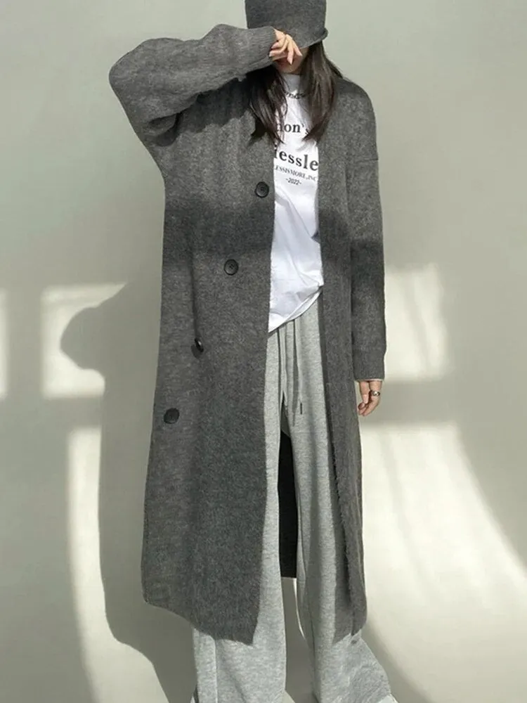 Solid Minimalist Sweaters For Women V Neck Long Sleeve Patchwork Button Casual Loose Knitting Sweater Female