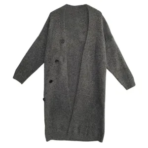 Solid Minimalist Sweaters For Women V Neck Long Sleeve Patchwork Button Casual Loose Knitting Sweater Female