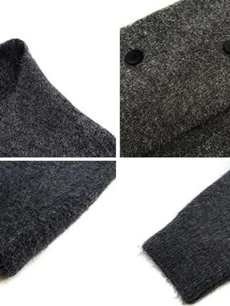 Solid Minimalist Sweaters For Women V Neck Long Sleeve Patchwork Button Casual Loose Knitting Sweater Female