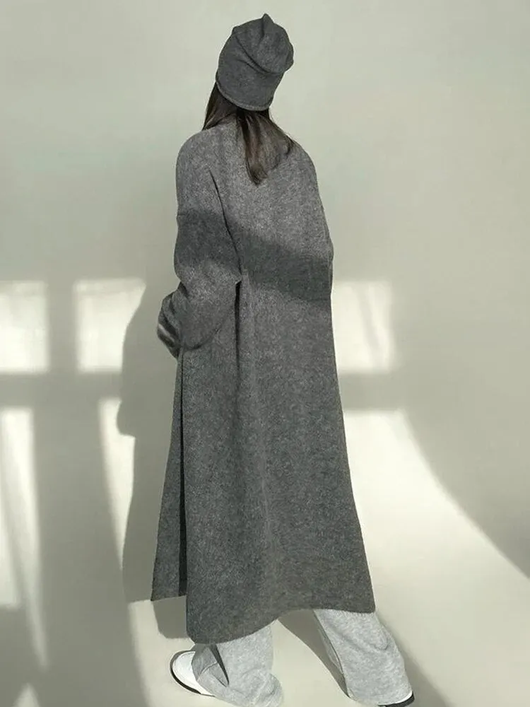Solid Minimalist Sweaters For Women V Neck Long Sleeve Patchwork Button Casual Loose Knitting Sweater Female