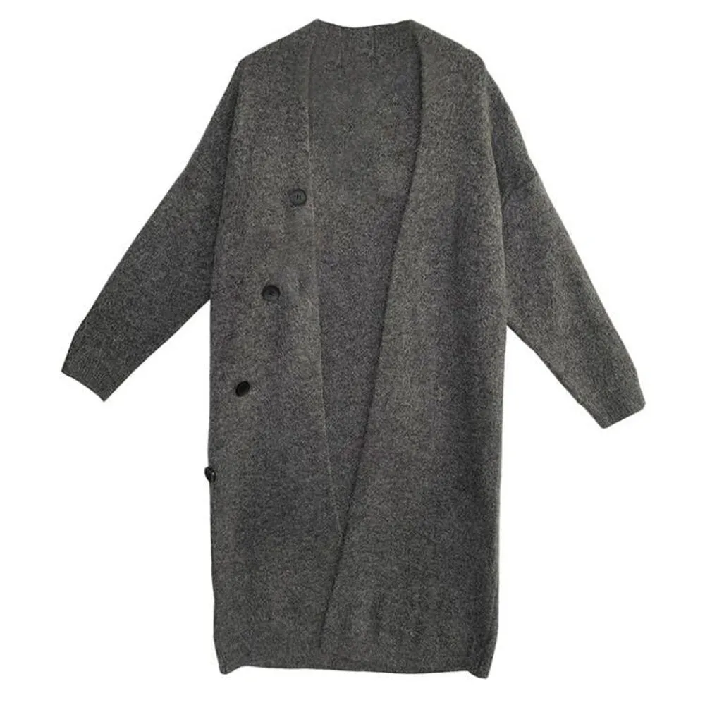 Solid Minimalist Sweaters For Women V Neck Long Sleeve Patchwork Button Casual Loose Knitting Sweater Female