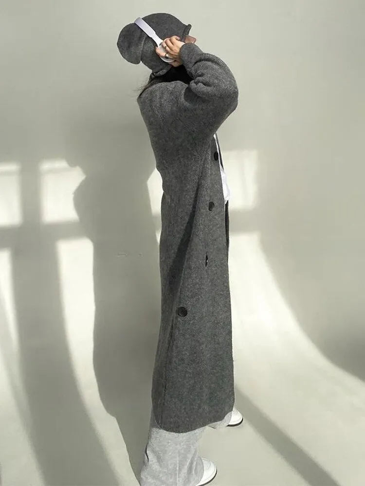 Solid Minimalist Sweaters For Women V Neck Long Sleeve Patchwork Button Casual Loose Knitting Sweater Female