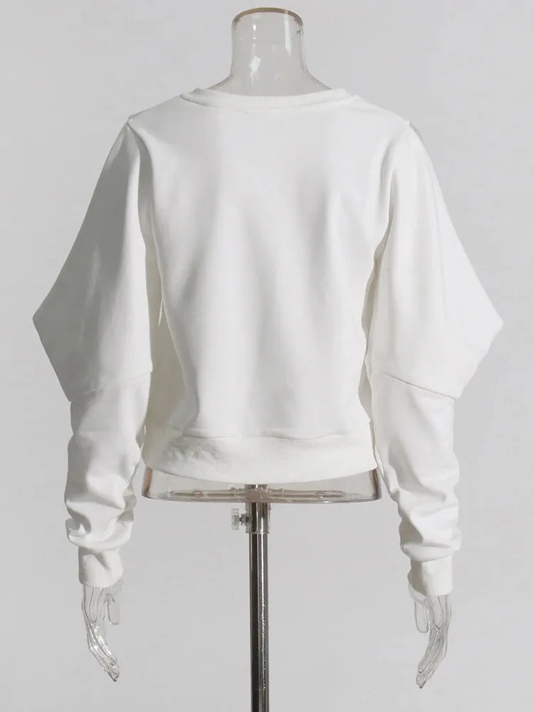 Solid Patchwork Diamonds Slimming Sweatshirts For Women Round Neck Long Sleeve Pullover Casual Sweatshirt Female