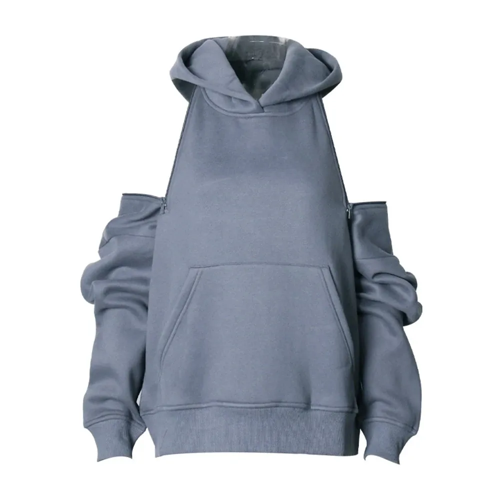 Solid Patchwork Zipper Casual Sweatshirts For Women Hooded Long Sleeve Minimalist Loose Pullover Sweatshirt Female Fashion