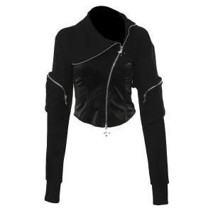 Solid Patchwork Zipper Slimming Sweatshirts For Women Irregular Collar Long Sleeve Hollow Out Sweatshirt Female New