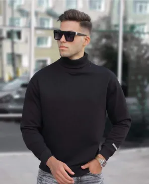 Solid Turtle Neck Causal Fleece Sweatshirt For Men