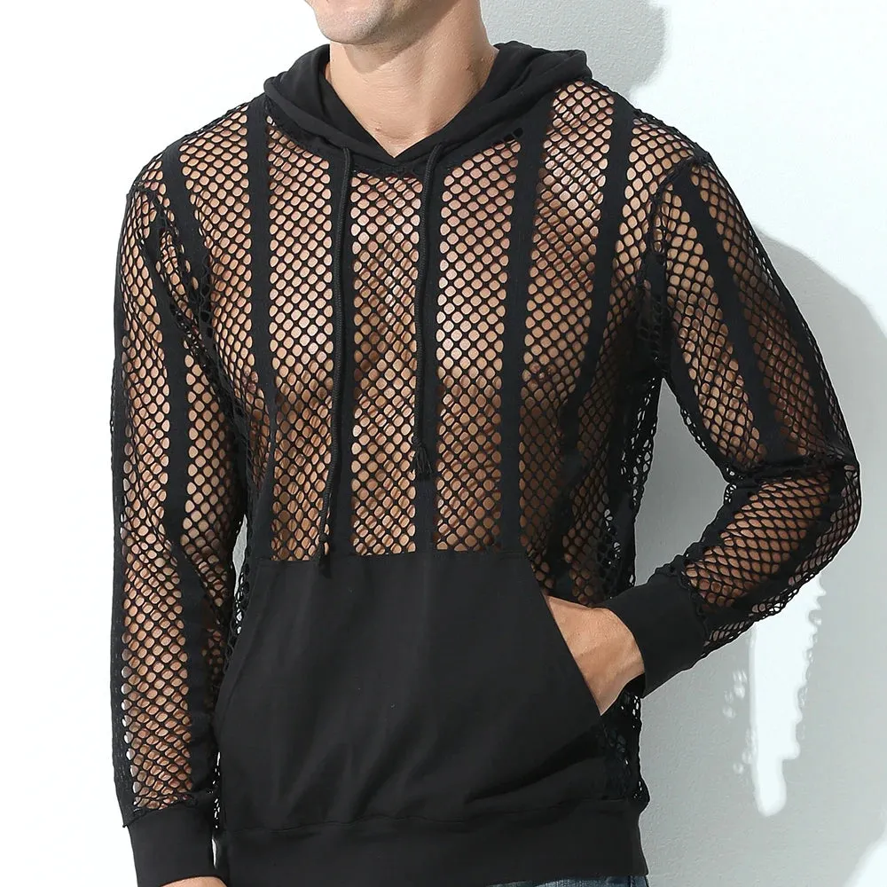 SSANSISITER Men's Mesh Hooded Sweatshirt