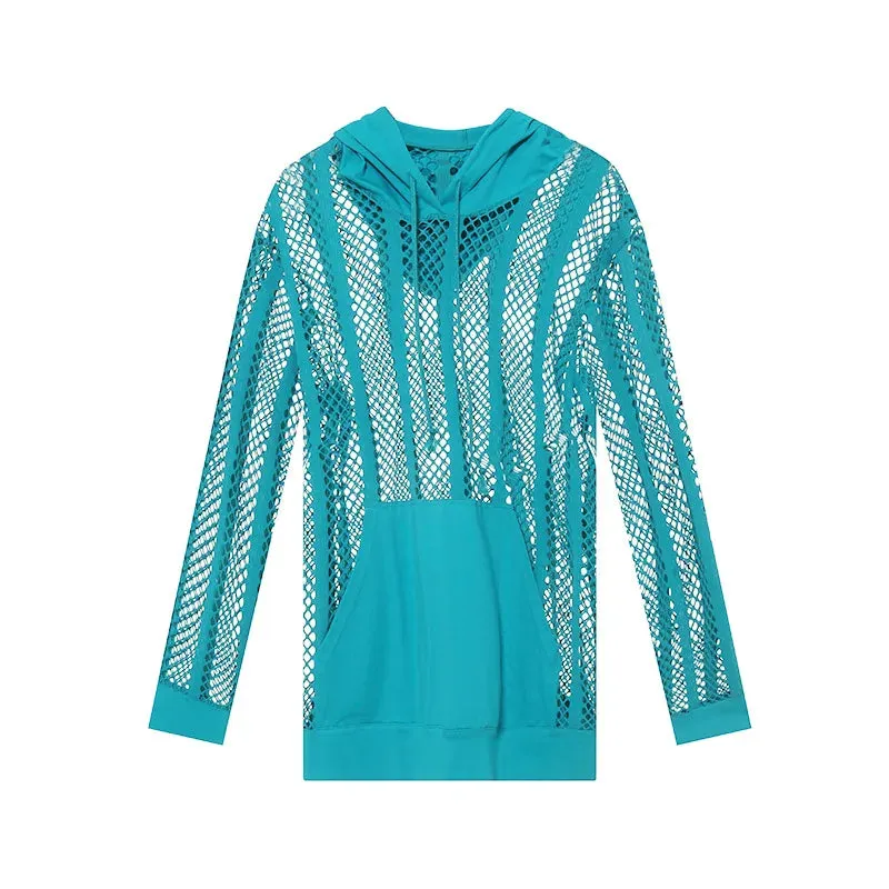 SSANSISITER Men's Mesh Hooded Sweatshirt