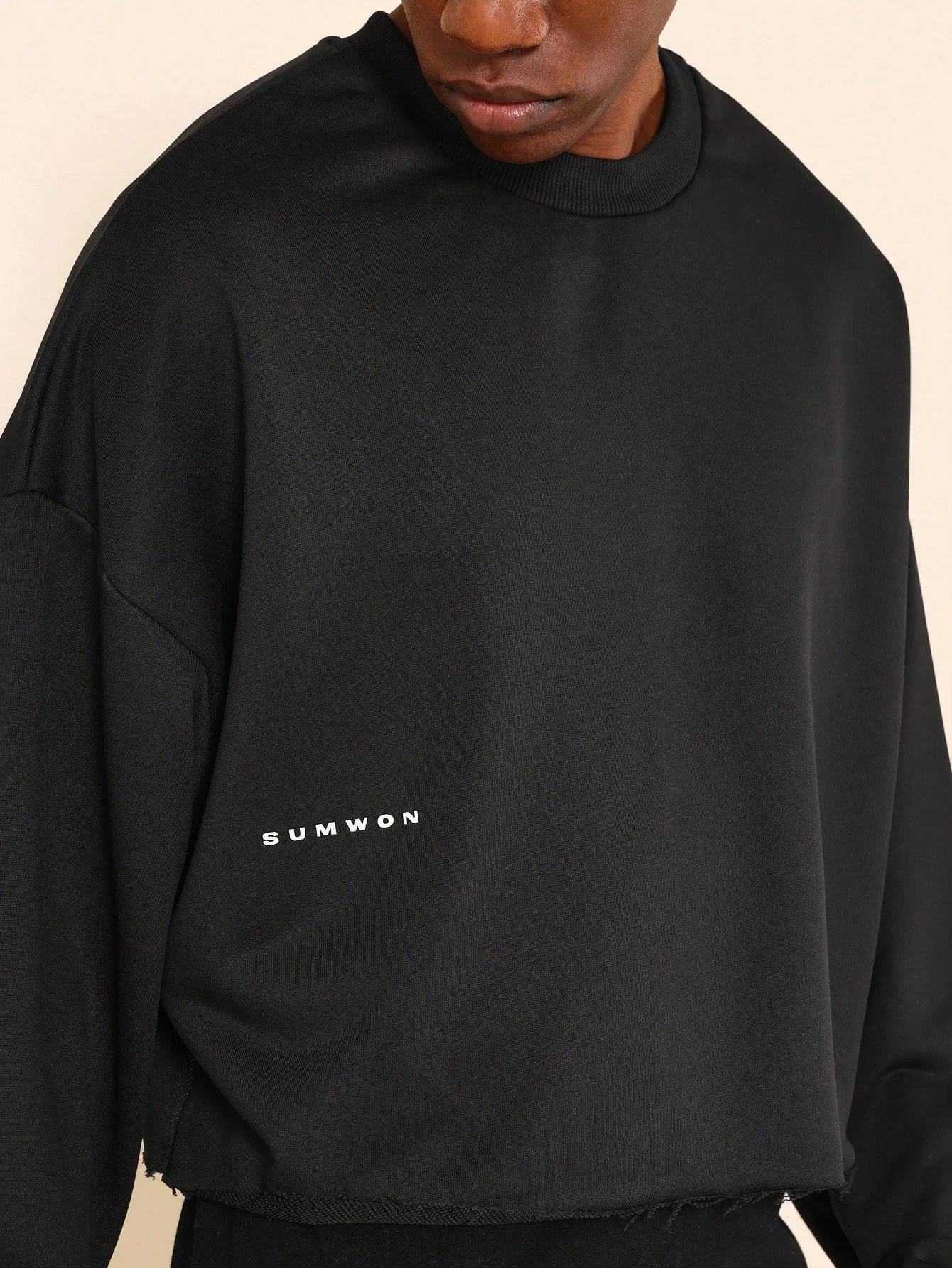 SUMWON Crop Fit Raw Hem Sweatshirt With Back Graphic Print