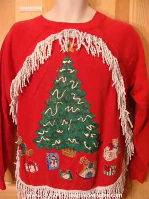 Tacky Cheap Christmas Sweatshirt Tree and Fringe