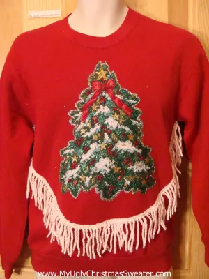 Tacky Cheap Christmas Sweatshirt with Tree and Fringe