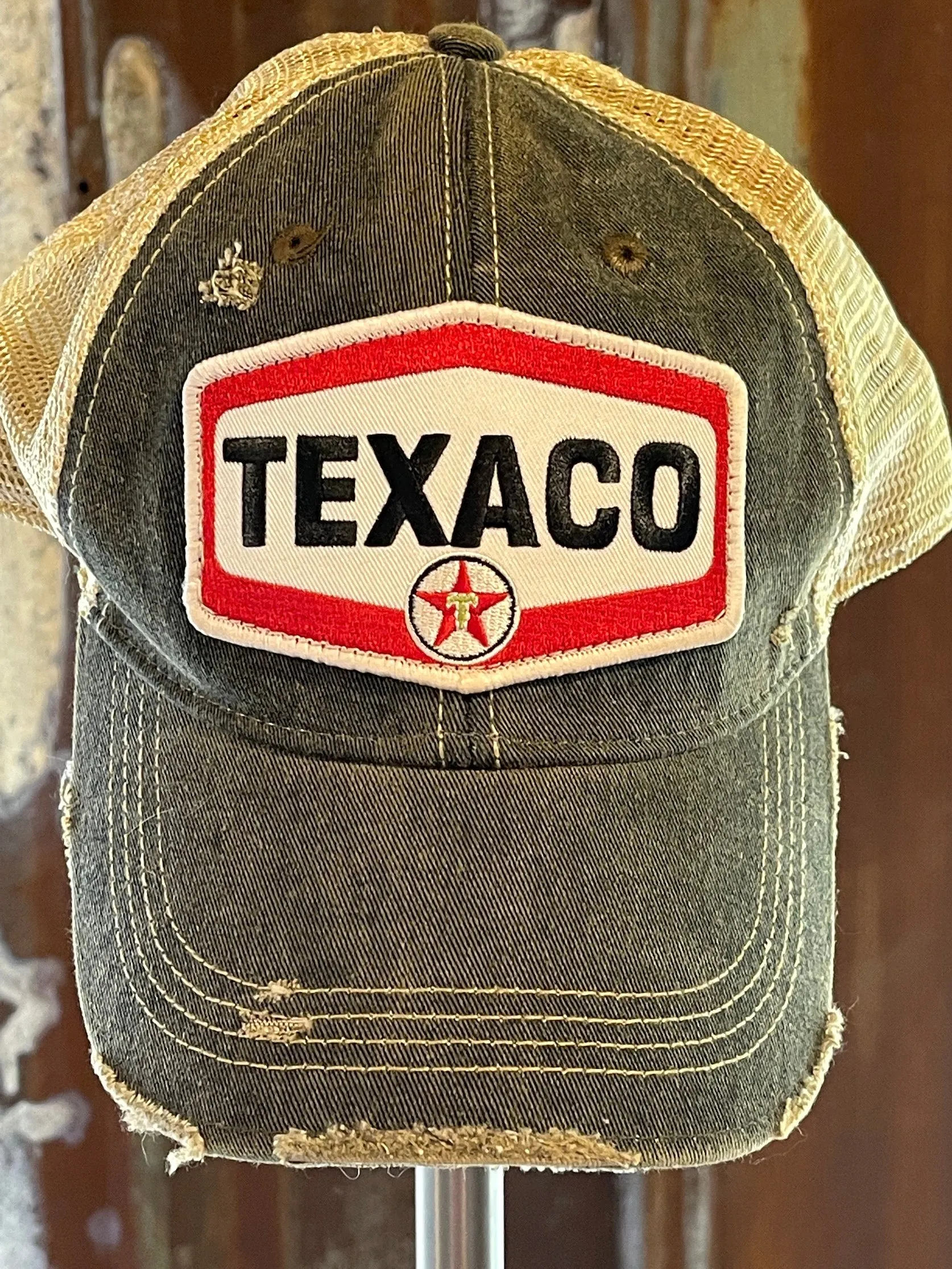 Texaco Vintage Logo Hat- Distressed Black Snapback