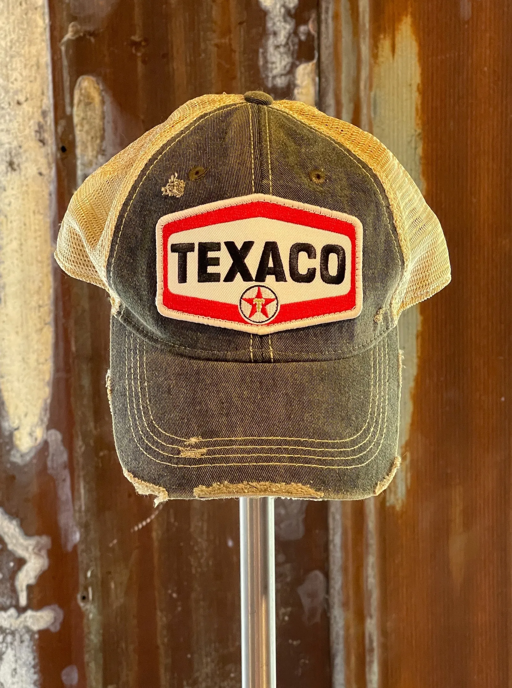 Texaco Vintage Logo Hat- Distressed Black Snapback