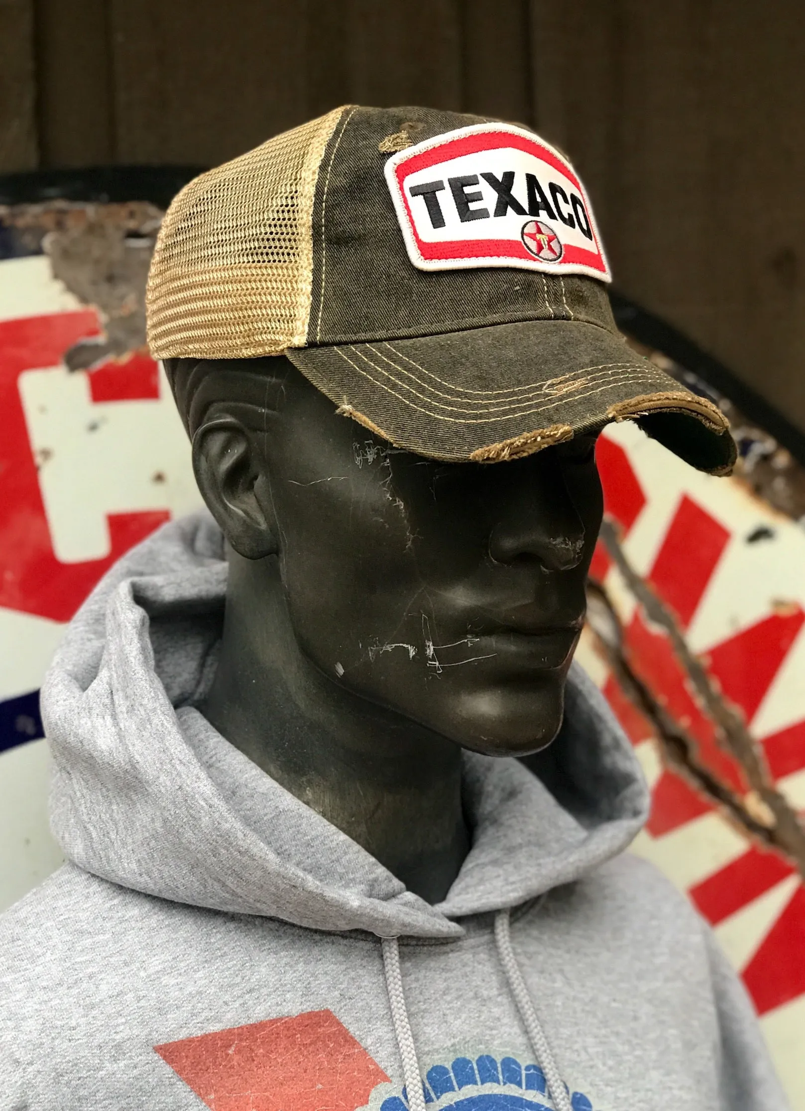 Texaco Vintage Logo Hat- Distressed Black Snapback