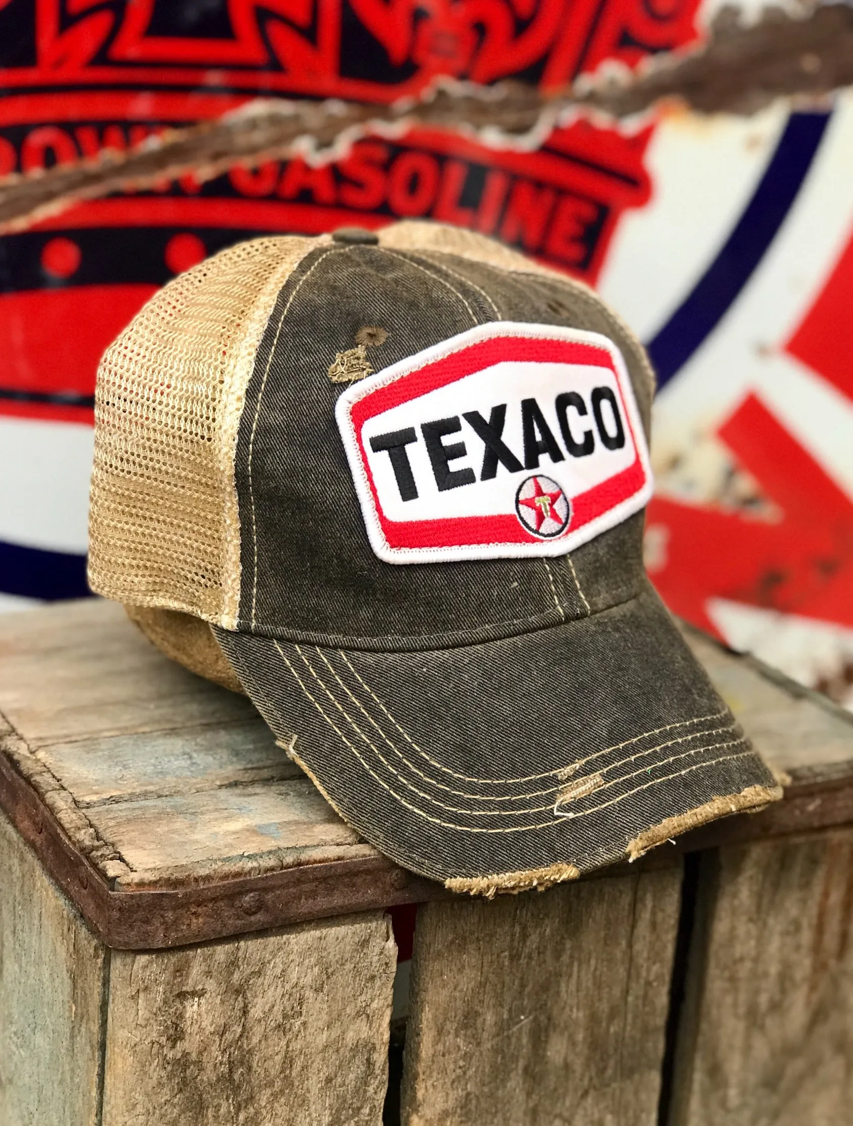Texaco Vintage Logo Hat- Distressed Black Snapback