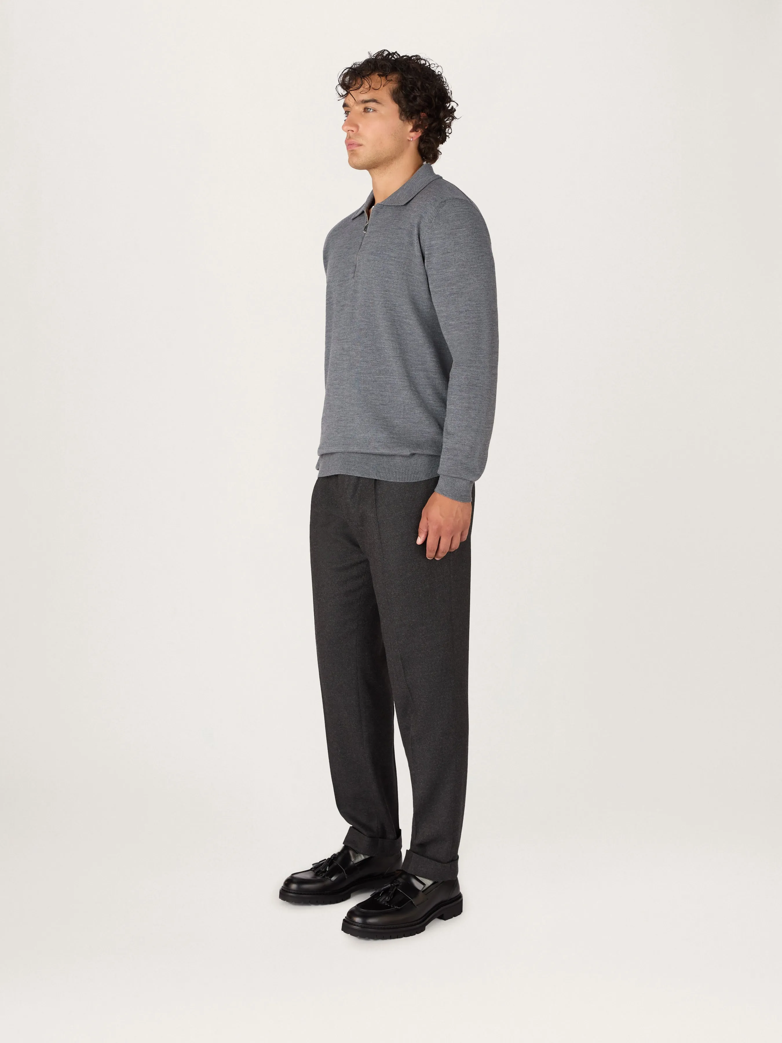 The Lightweight Easy Zip Sweater || Grey | Merino Wool