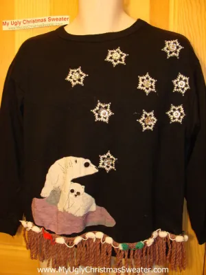 Ugly Christmas Tacky Sweatshirt Crafty 80s Bears Fringe (q80)