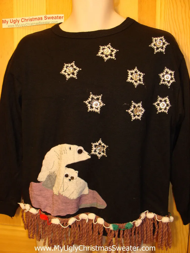 Ugly Christmas Tacky Sweatshirt Crafty 80s Bears Fringe (q80)
