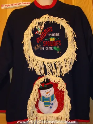Ugly Christmas Tacky Sweatshirt Grandma Theme with Fringe (q39)