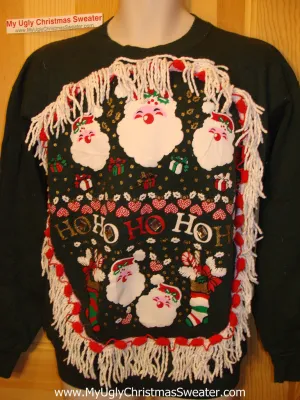 Ugly Christmas Tacky Sweatshirt HoHoHo Santa with Fringe (q22)