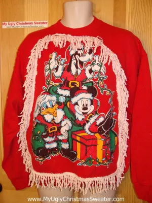 Ugly Christmas Tacky Sweatshirt Mickey Donald Goofy Disney with Fringe (q2)