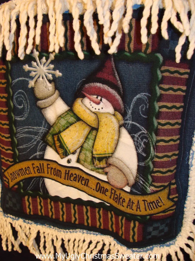 Ugly Christmas Tacky Sweatshirt Snowman with Fringe (q10)