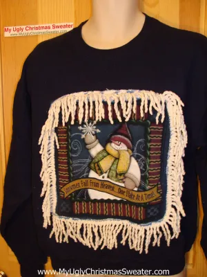 Ugly Christmas Tacky Sweatshirt Snowman with Fringe (q10)